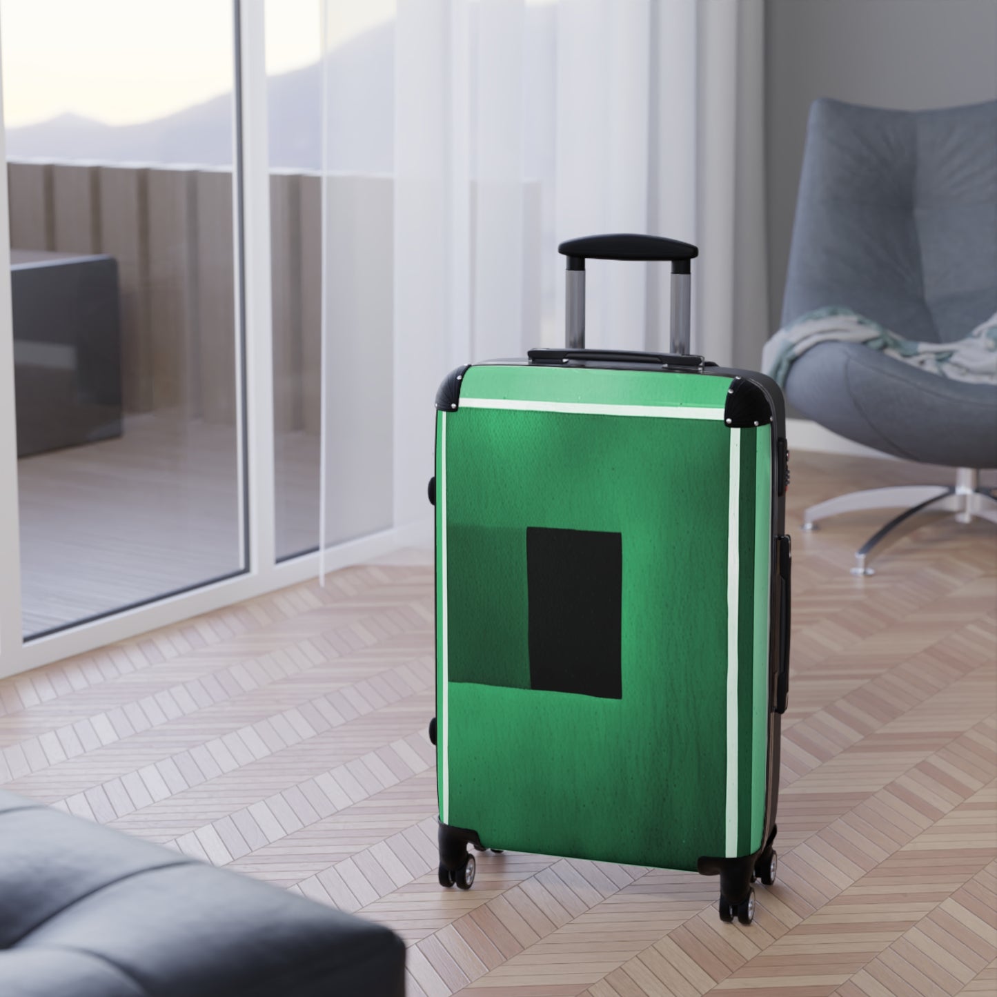Mint Shadow Medium Suitcase with built in lock, 4 double-wheels, telescopic handle, and ABS back hard-shell