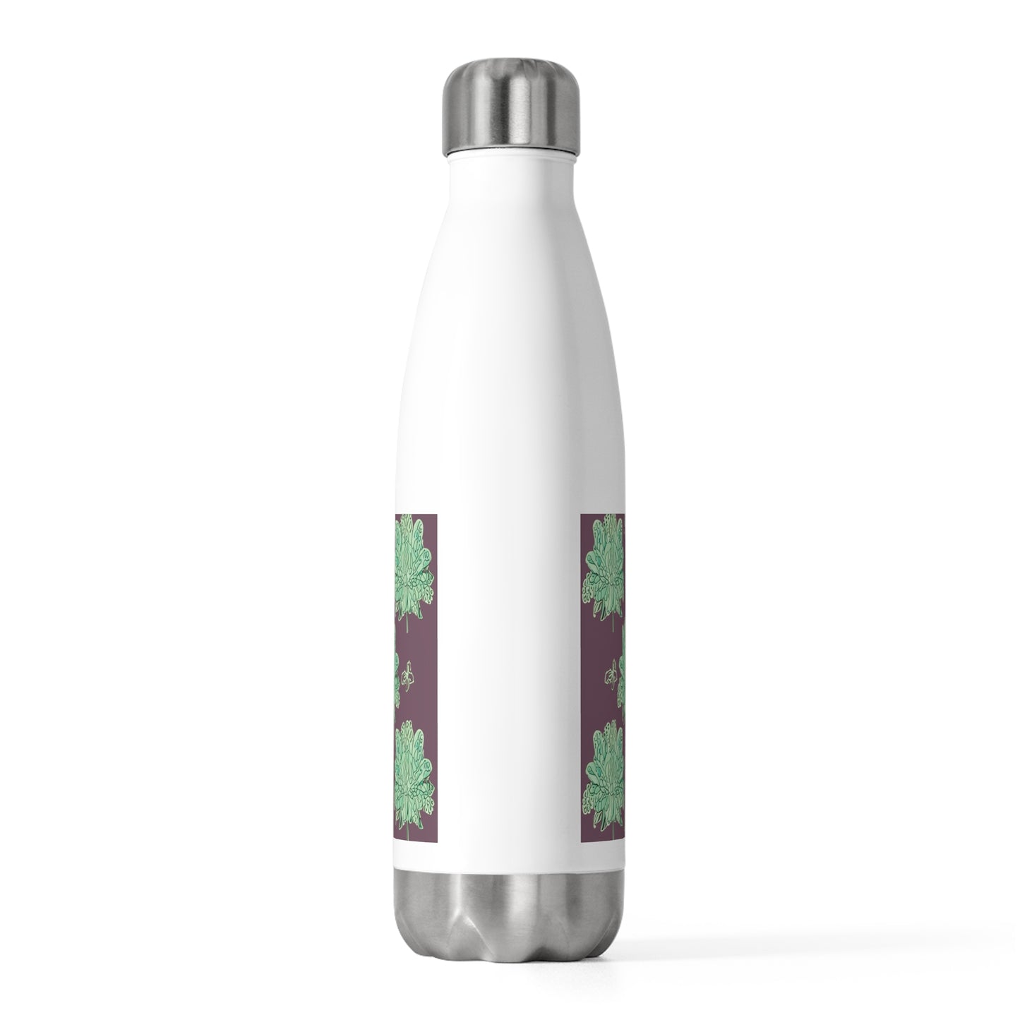 Mint Green Floral Butterflies 20oz Insulated Water Bottle