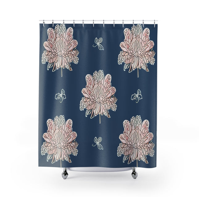 Rose White Floral Butterflies Shower Curtain, 71" x 74"