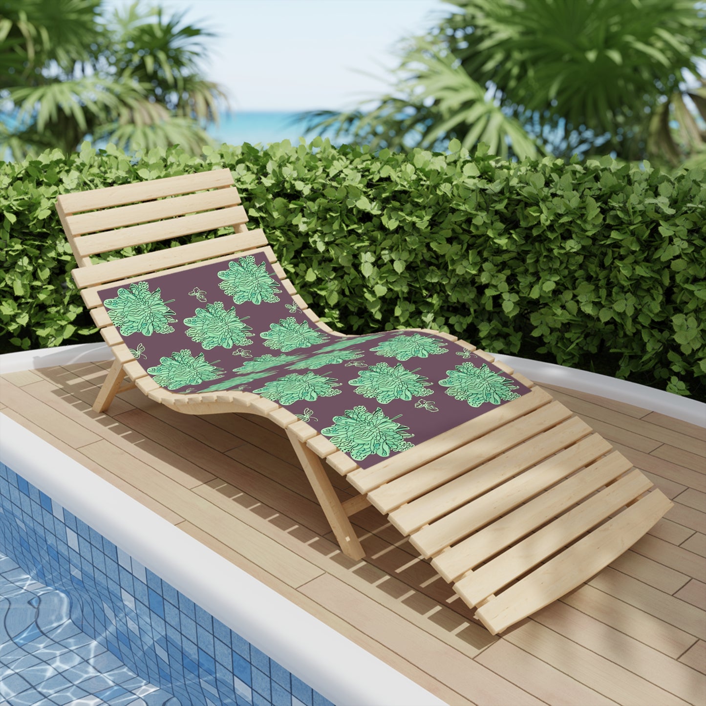 Mint Green Floral Butterflies Beach Towel, 24" x 44"