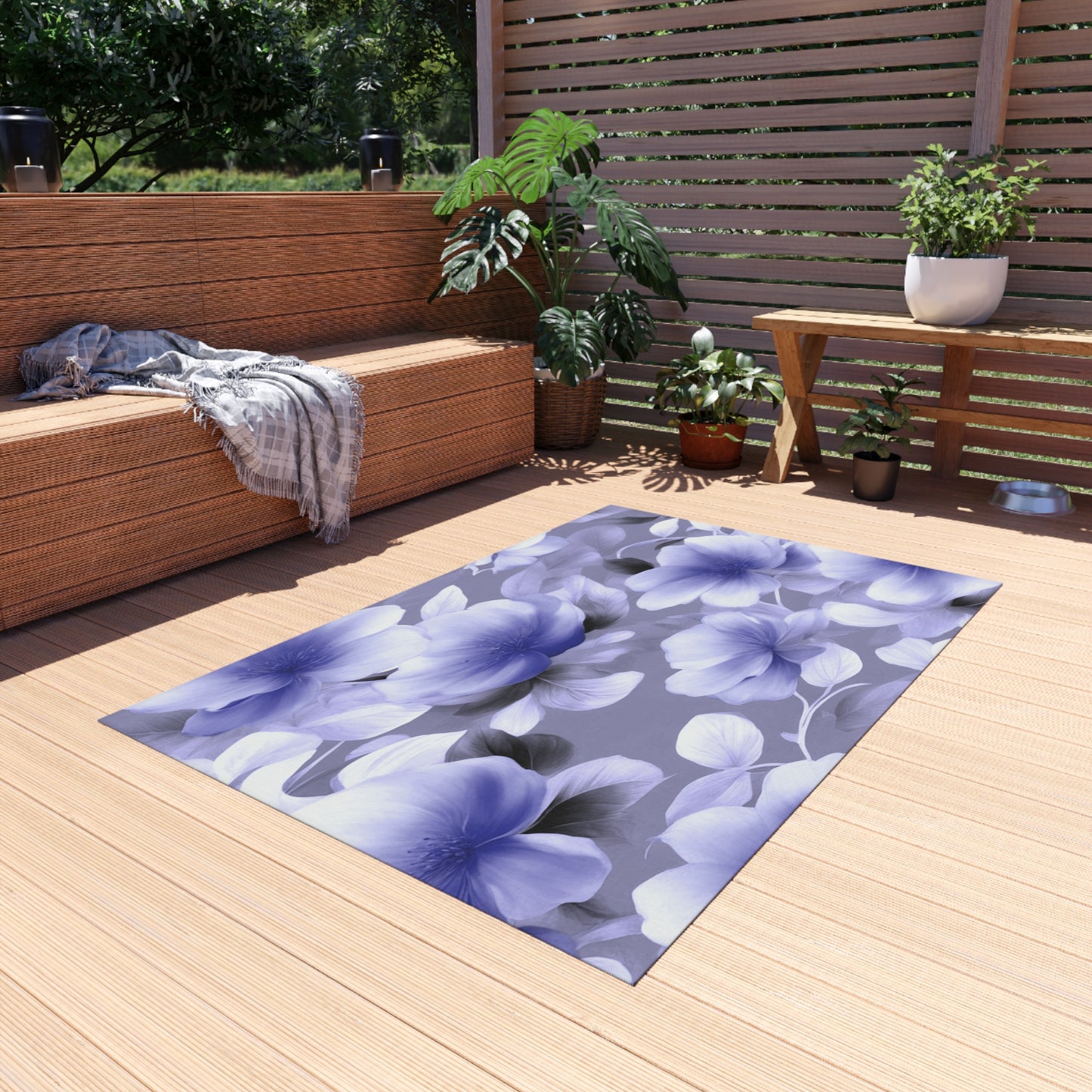 Indigo Blossom Floral Bunch Outdoor Rug, 48" x 72"