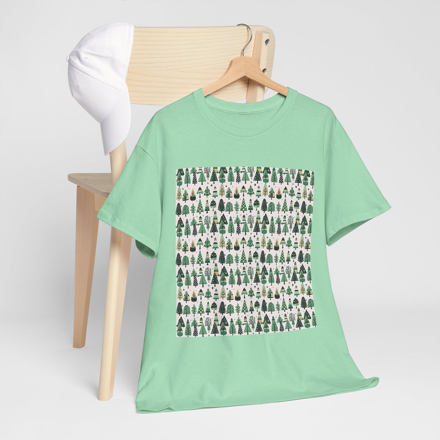 Mini Vintage Green Trees Unisex Heavy Cotton Tee, Medium
