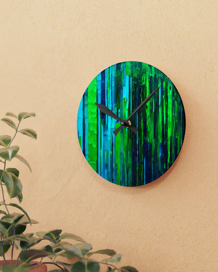 Striped Blue Green Acrylic Round Wall Clock, 8" x 8"
