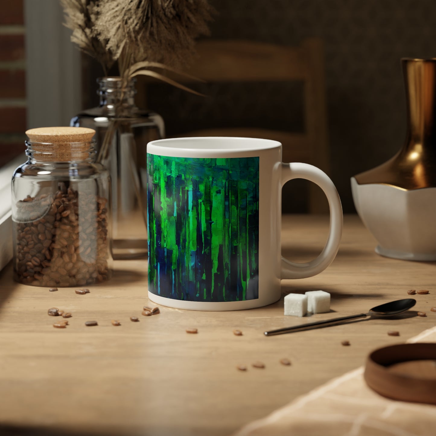 Striped Blue Green 20 oz White Glossy Jumbo Mug