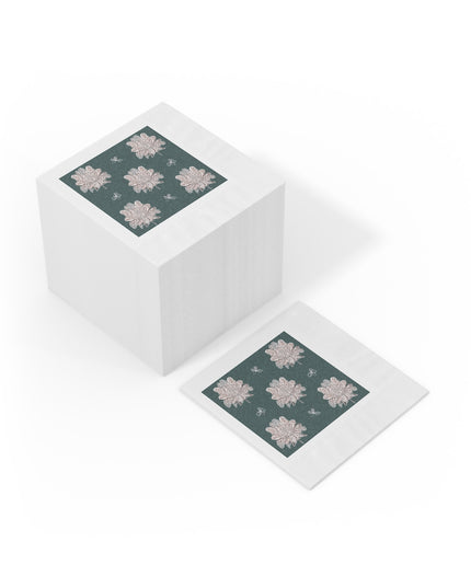 Soft White Floral Butterflies White Coined Napkins, 6.5" x 6.5"