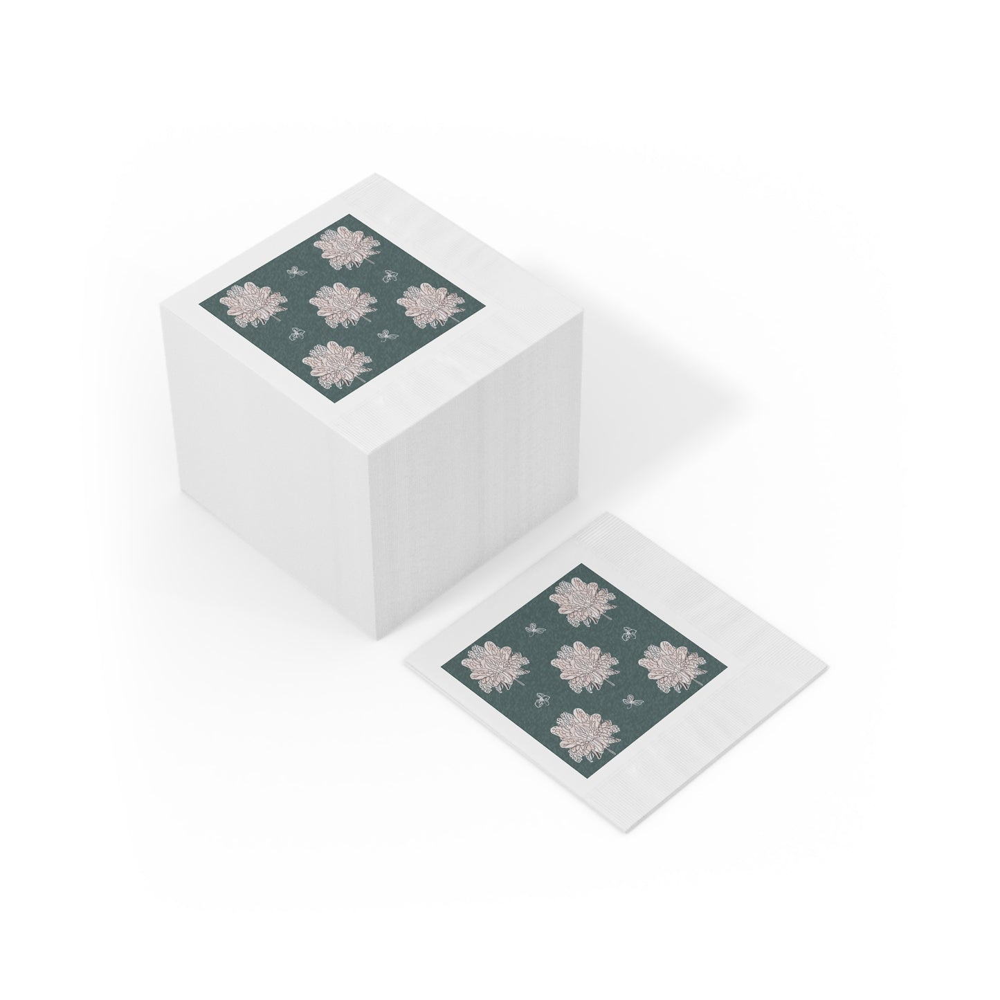 Soft White Floral Butterflies White Coined Napkins, 6.5" x 6.5"