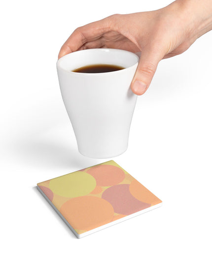 Pastel Hot Peach Patches 4" x 4" Square Ceramic Coaster