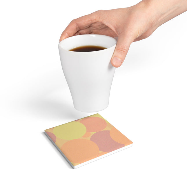 Pastel Hot Peach Patches 4" x 4" Square Ceramic Coaster