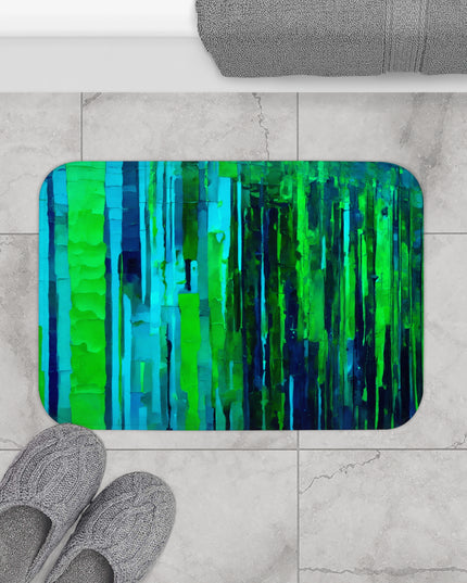 Striped Blue Green Bath Mat, 24" x 17"