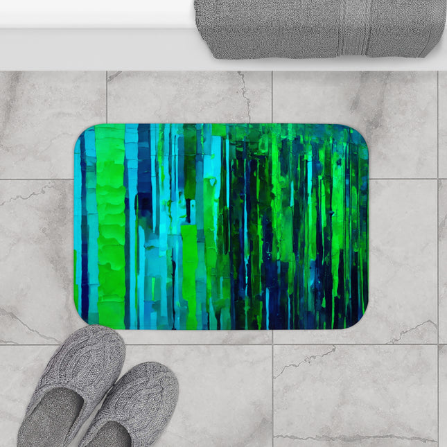 Striped Blue Green Bath Mat, 24" x 17"