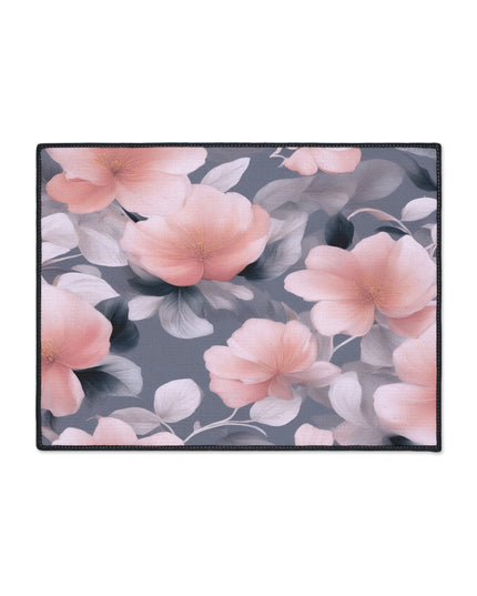 Peach and Blue Gray Floral Bunch Heavy Duty Floor Mat, 18" x 24"