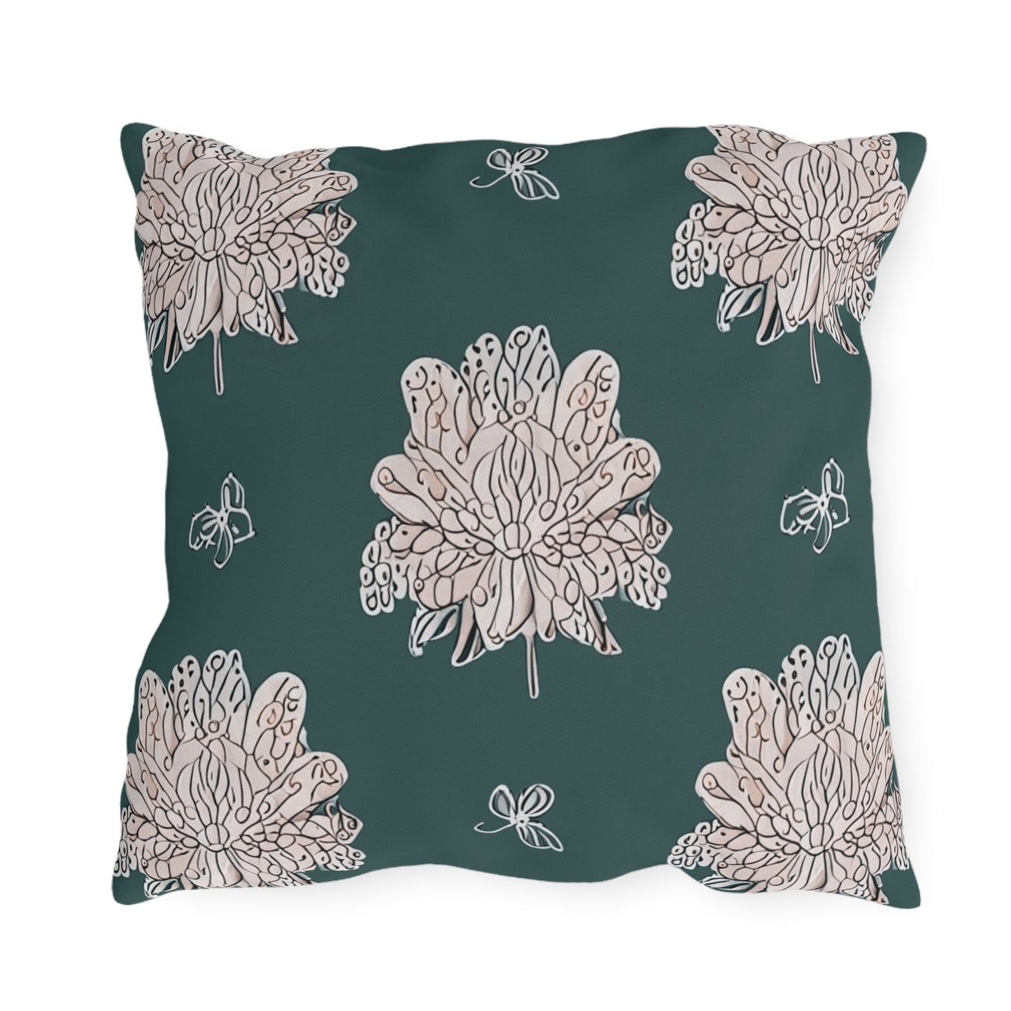 Soft White Floral Butterflies 18" x 18" Outdoor Pillow