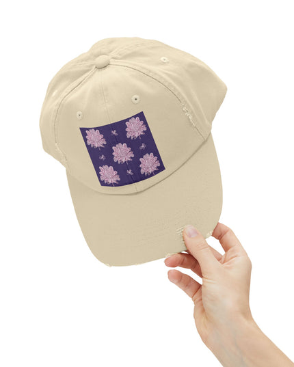 Magenta Floral Butterflies Unisex Distressed Cap