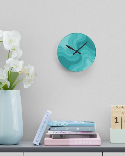 Tif Green Wavey 8" x 8" Round Acrylic Wall Clock