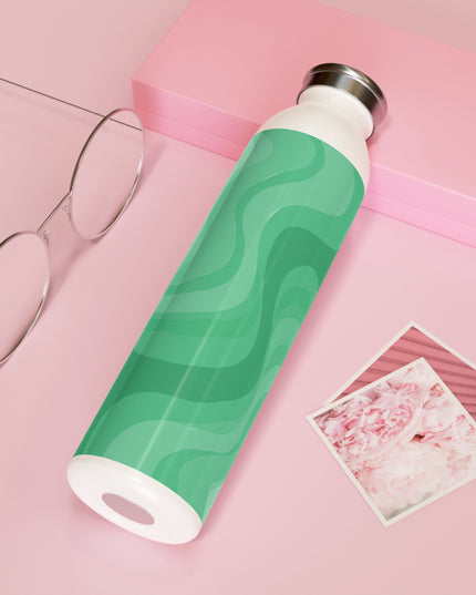 Mint Green Wavey Slim Water Bottle, 20 oz White