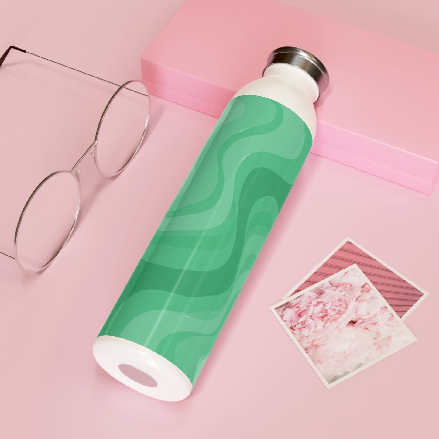 Mint Green Wavey Slim Water Bottle, 20 oz White