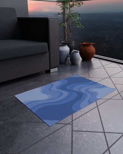 Deep Blue Wavey 24" x 36" Outdoor Rug