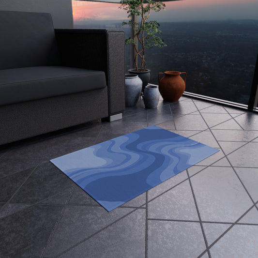 Deep Blue Wavey 24" x 36" Outdoor Rug
