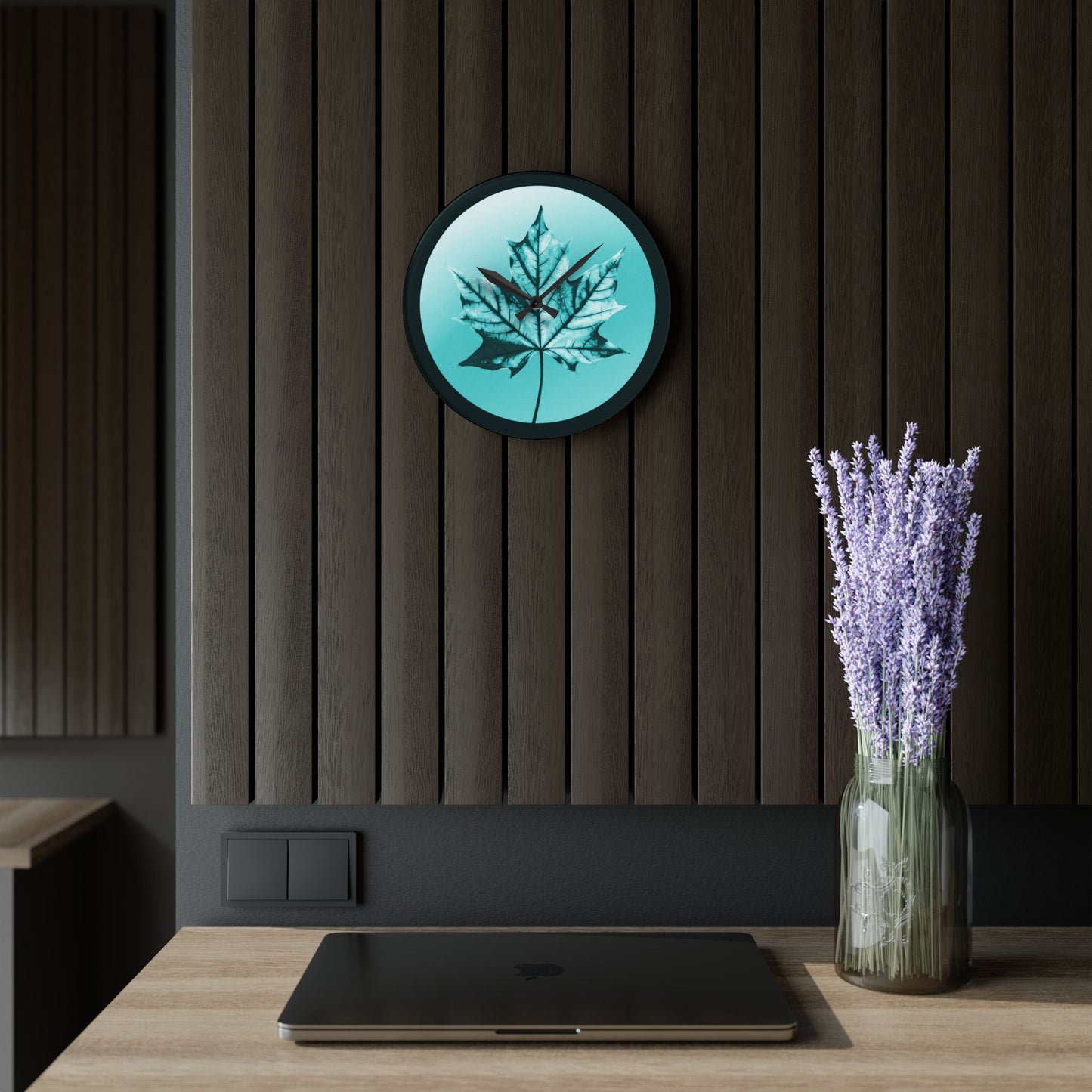 Tif Green Maple Leaf Acrylic Wall Clock, Round or Square, 10.75" x 10.75"