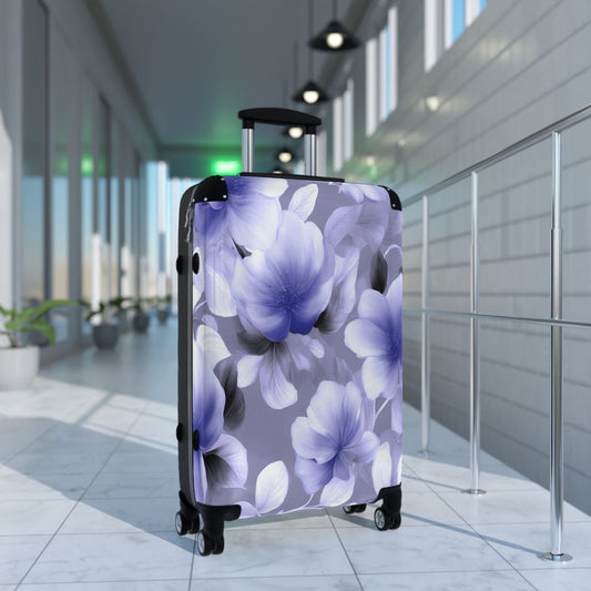 Indigo Blossom Floral Bunch Medium Suitcase with built in lock, 4 double-wheels, telescopic handle, and ABS back hard-shell
