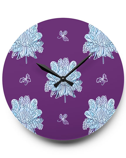 Blue Floral Butterflies Acrylic Wall Clock, Round or Square, 10.75" x 10.75"
