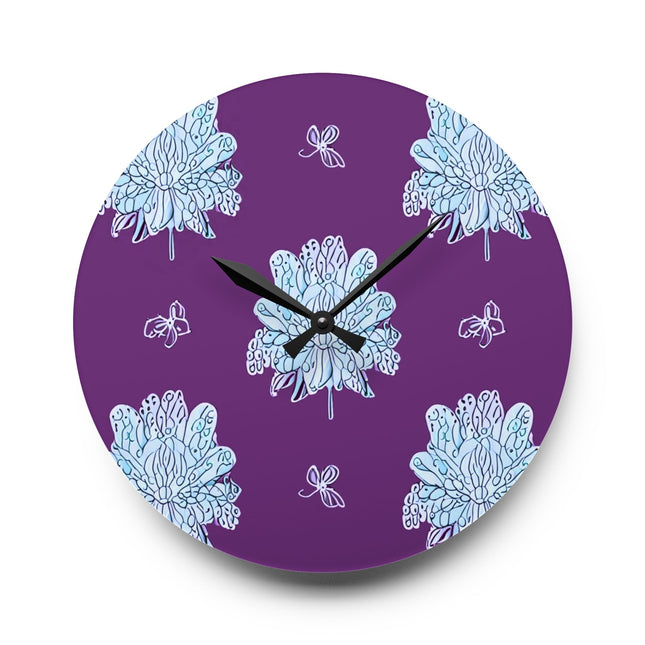 Blue Floral Butterflies Acrylic Wall Clock, Round or Square, 10.75" x 10.75"