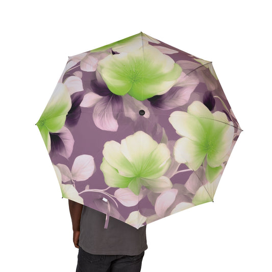 Lime Lavender Floral Bunch Foldable Umbrella - Compact & Chic