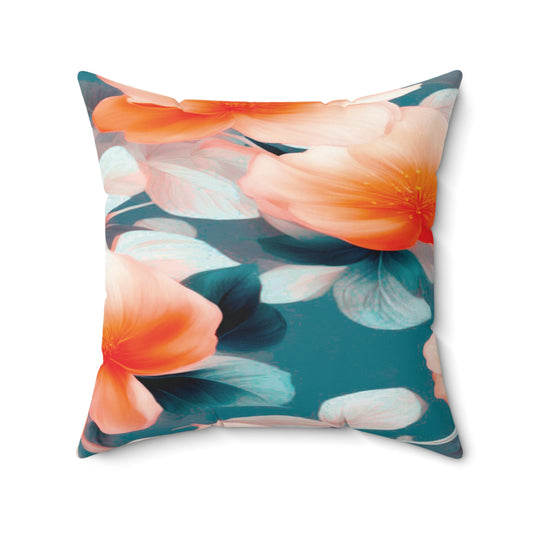 Orange Blossom Floral Bunch Faux Suede Square Pillow, 20" x 20"