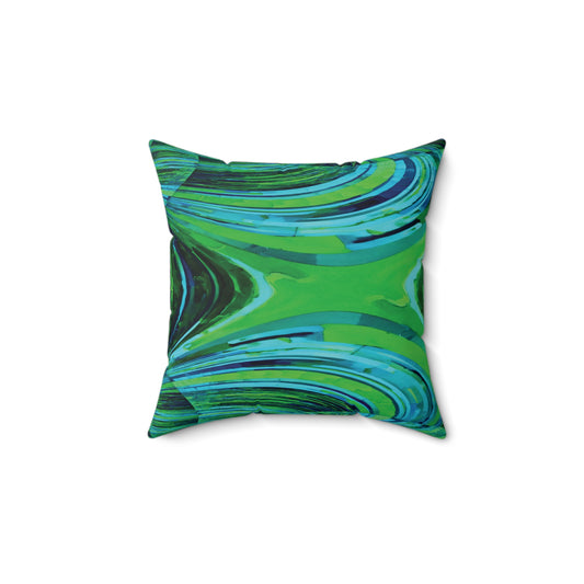 Uzi Spiral Blue Green 14" x 14" Faux Suede Square Pillow