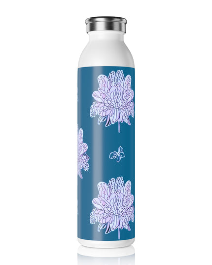 Lavender Floral Butterflies Slim Water Bottle, 20 oz White