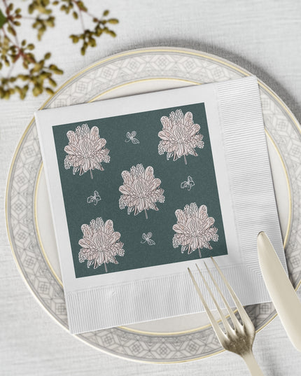 Soft White Floral Butterflies White Coined Napkins, 6.5" x 6.5"