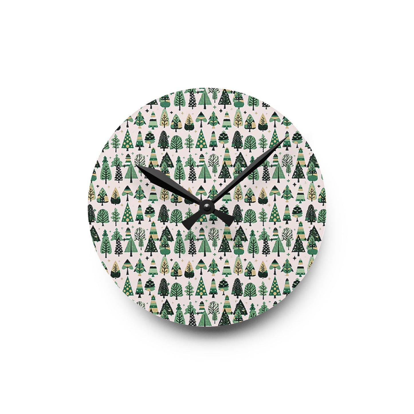Mini Vintage Green Trees Acrylic Round Wall Clock, 8" x 8"