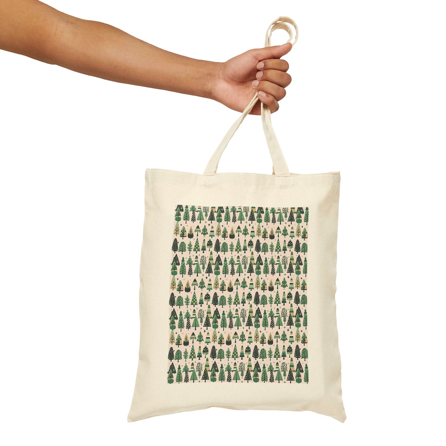 Mini Vintage Green Trees Cotton Canvas Tote Bag
