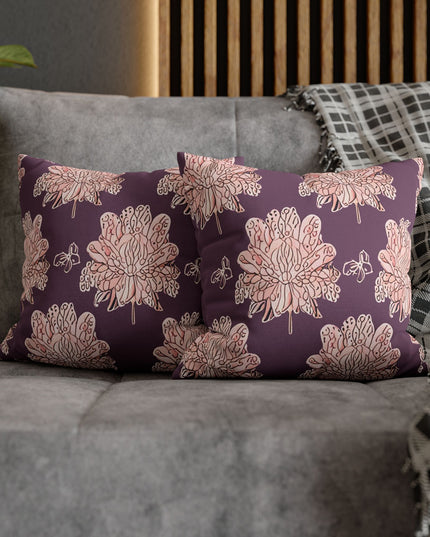 Pink Floral Butterflies Spun Polyester Square Pillowcase, 14" x 14"