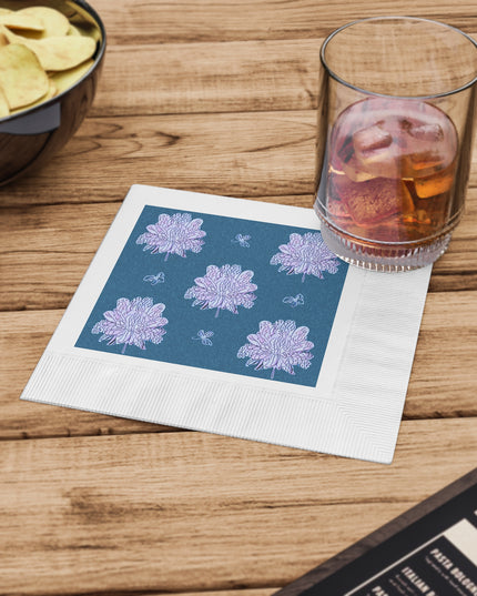 Lavender Floral Butterflies White Coined Napkins, 6.5" x 6.5"