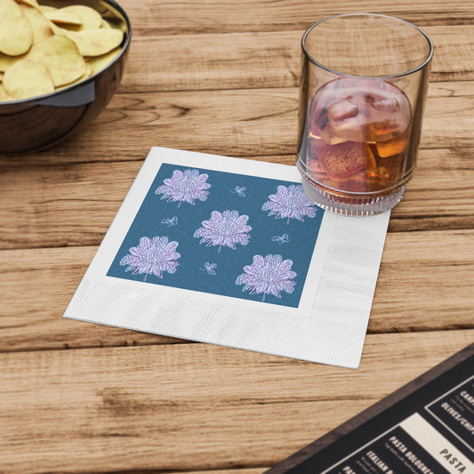 Lavender Floral Butterflies White Coined Napkins, 6.5" x 6.5"