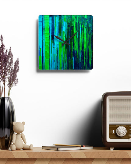 Striped Blue Green Acrylic Wall Clock, Round or Square, 10.75" x 10.75"
