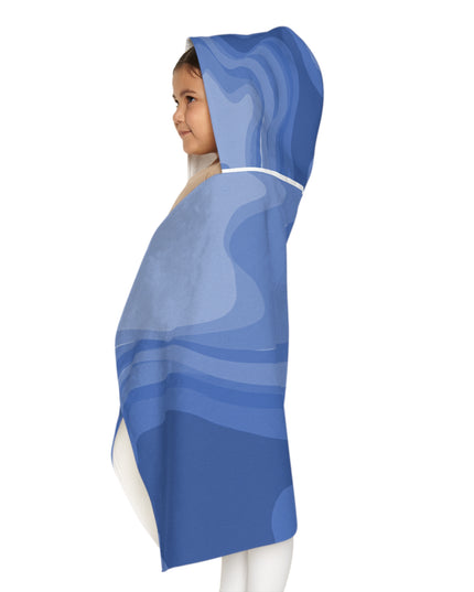 Deep Blue Wavey Youth Hooded Towel, 24" x 48"