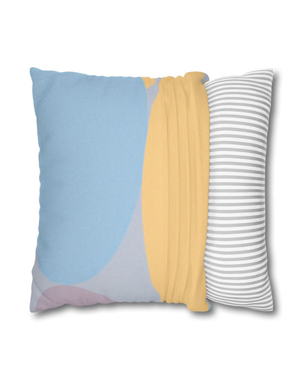 Pastel Baby Blue and Peach Patches Spun Polyester Square Pillowcase, 14" x 14"
