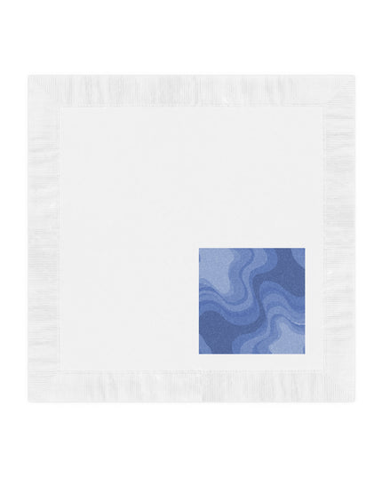 Deep Blue Wavey White Coined Napkins, 4.8" x 4.8"