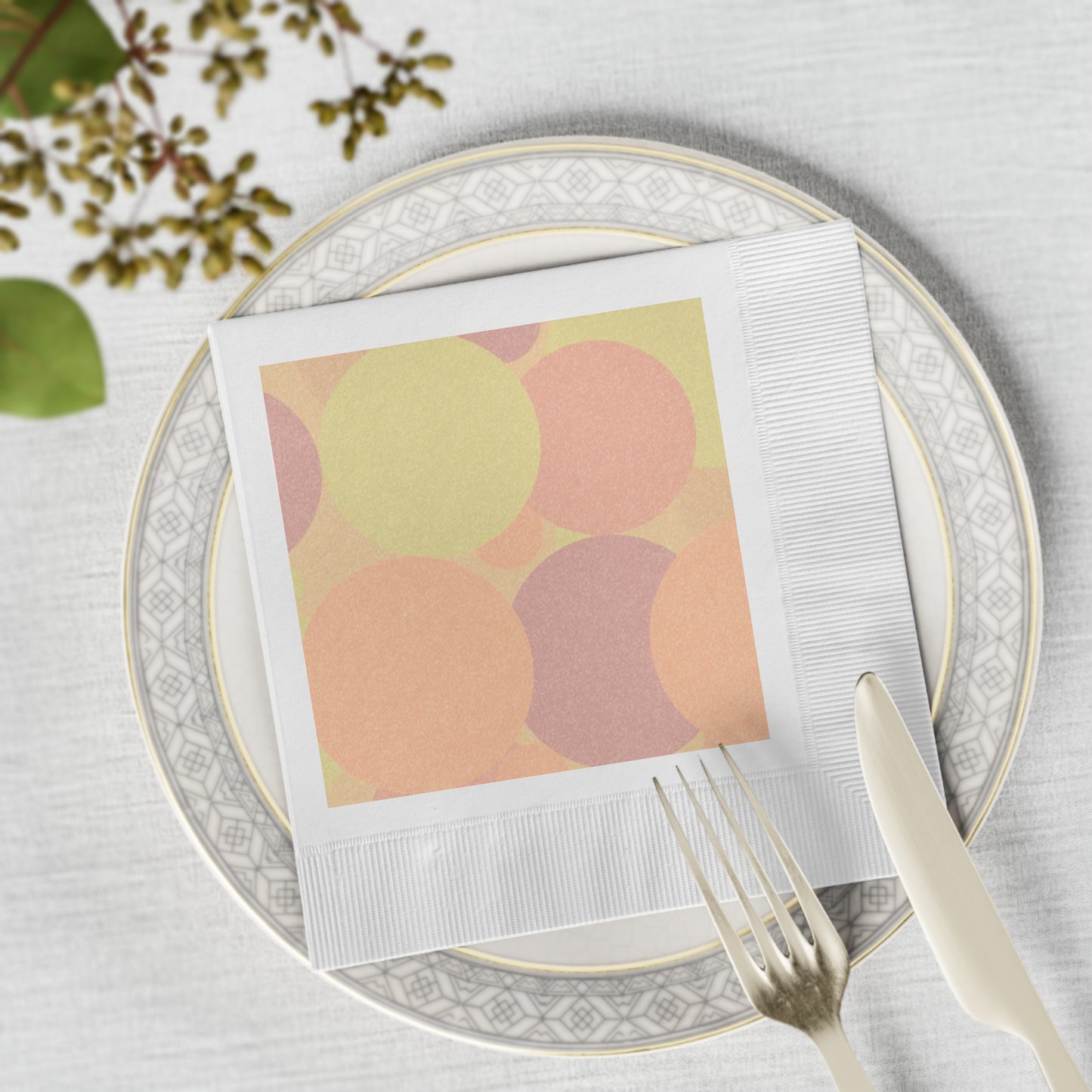 Pastel Hot Peach Patches White Coined Napkins, 6.5" x 6.5"