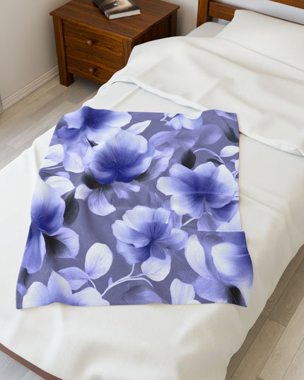Indigo Blossom Floral Bunch Velveteen Plush Blanket, 30" x 40"