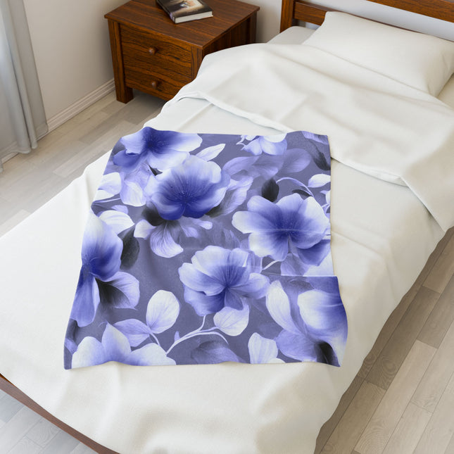 Indigo Blossom Floral Bunch Velveteen Plush Blanket, 30" x 40"