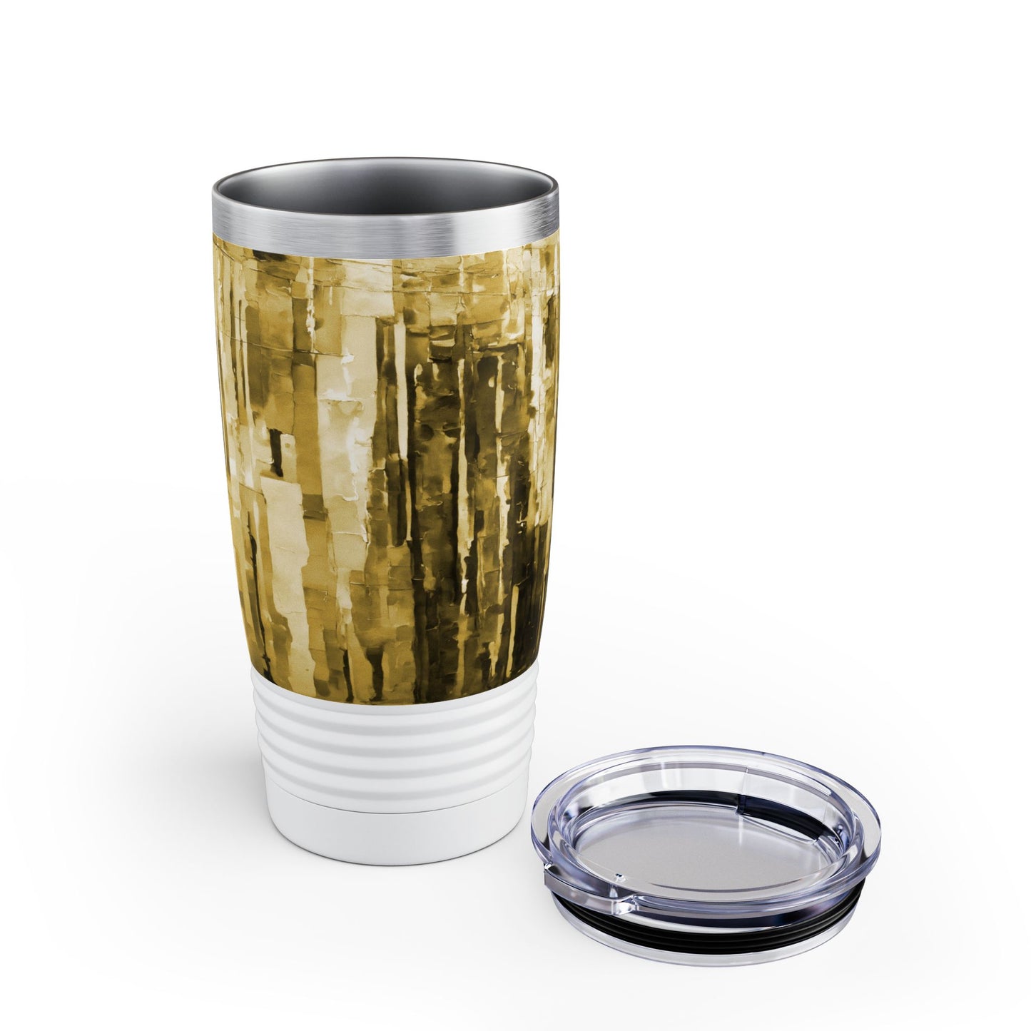 Striped Light Brown Ringneck Tumbler, 20oz in white, steel and black