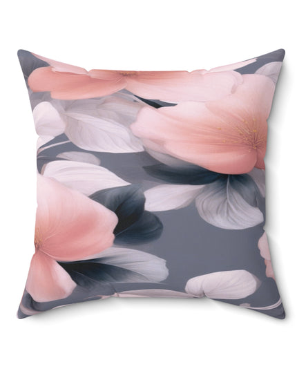 Peach and Blue Gray Floral Bunch Faux Suede Square Pillow, 20" x 20"