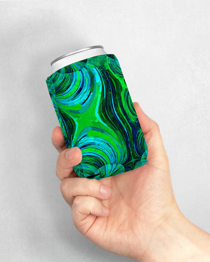 Uzi Spiral Blue Green 12 oz Can Cooler Sleeve