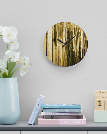 Striped Light Brown Acrylic Wall Clock, Round or Square, 10.75" x 10.75"