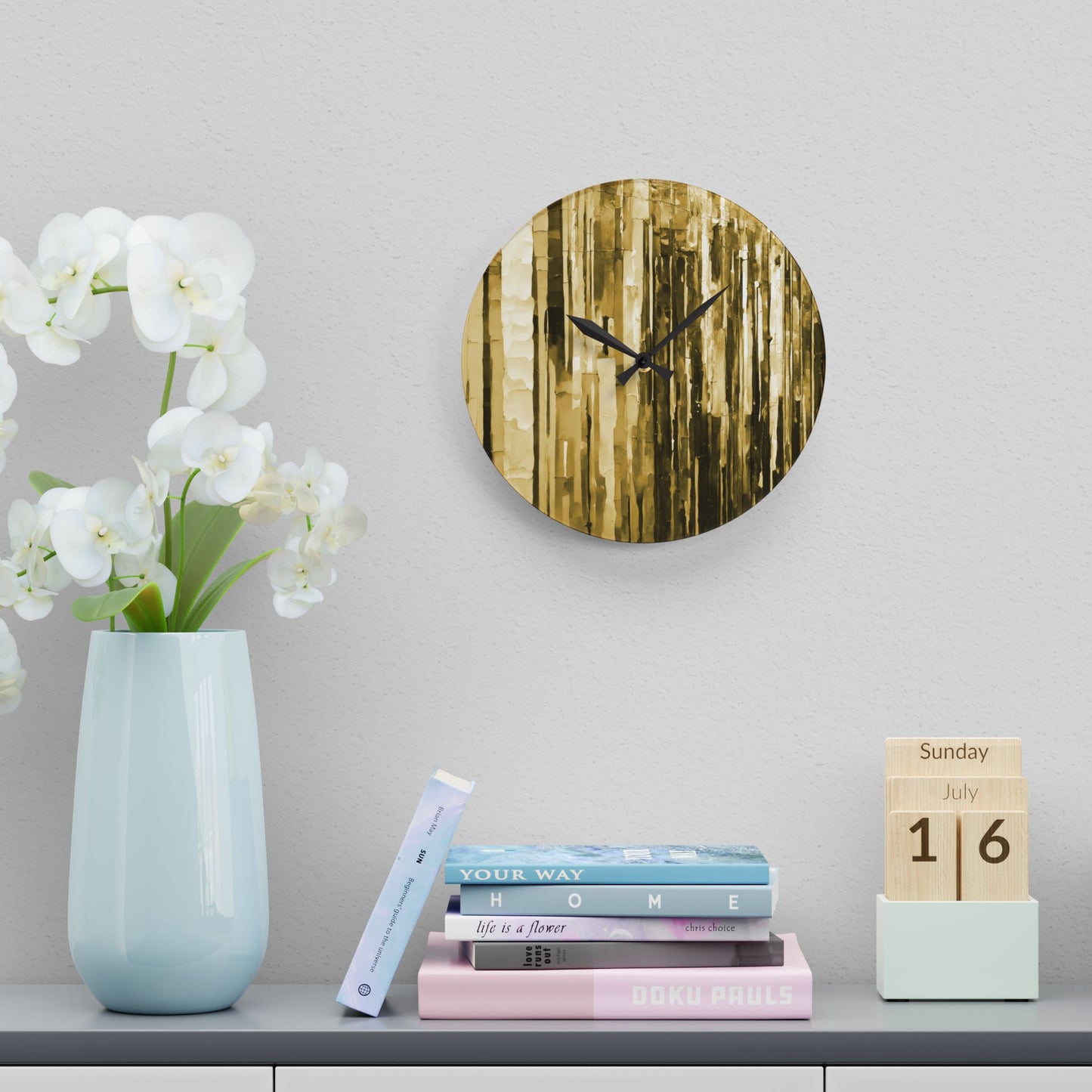 Striped Light Brown Acrylic Wall Clock, Round or Square, 10.75" x 10.75"