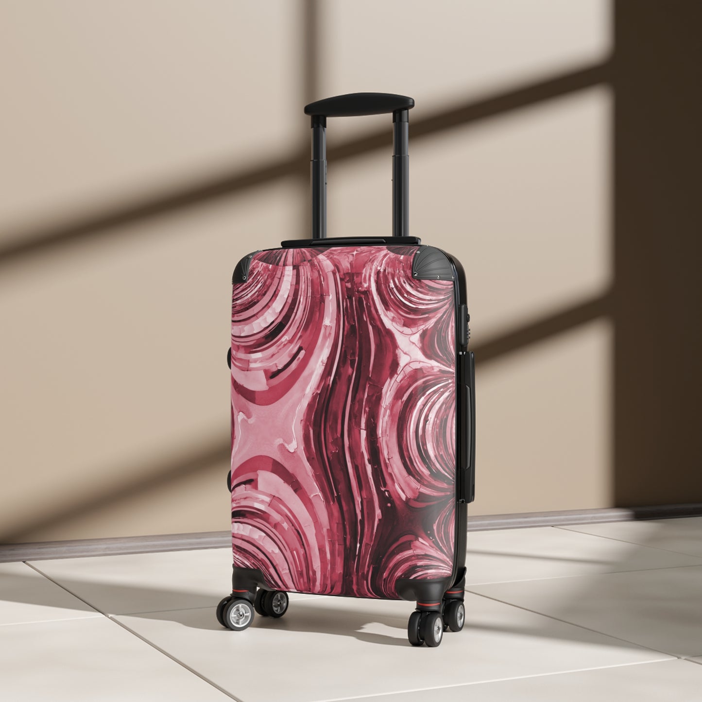 Uzi Spiral Ruby Small Suitcase with built in lock, 4 double-wheels, telescopic handle, and ABS back hard-shell