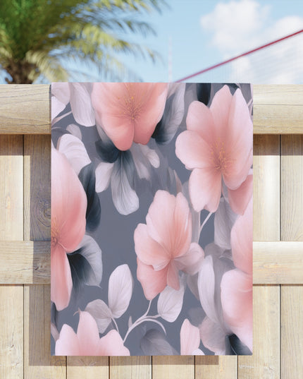 Peach and Blue Gray Floral Bunch Beach Towel, 24" x 44"